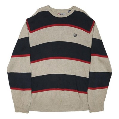 CHAPS Herren Beige & Marineblau Muster Pullover Rundhals Basic Strick L