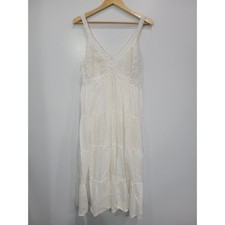 Vasna Desire White Cotton Crochet Lace Tiered Gauzy Dress Womens Lg Boho India