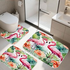 Funny Watercolor Tropical Floral Girly Jungle Flamingo Plant Leaf Anime Bathr...
