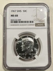 1967 SMS NGC MS68 SILVER KENNEDY HALF DOLLAR SPECIAL MINT SET 50c