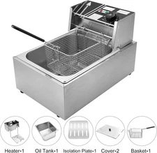 Commercial Deep Fryer 6L, Electric Deep Fryers, Stainless Steel Oil Fryer 1700W