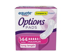 Equate Options Incontinence Pads for Women, Maximum, Long, 144 Count