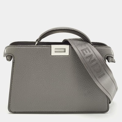 Fendi Peekaboo ISeeU XCross Grey Leather Top Handle Bag
