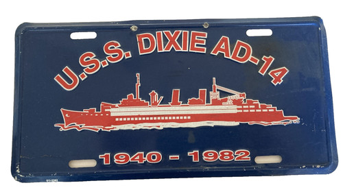 U.S.S. DIXIE AD-14 Destroyer Tender License Plate Military From 1940-1982 VTG
