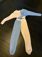 NEW super Soft Blue Pink Lounge Women  s Small Long Sleeve Crop Top Pants Set