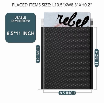 Metronic Bubble Mailers 8.5x12 50 Pack Black Waterproof Thick Padded Envelopes