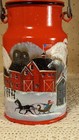 VINTAGE RED & BLACK ENAMEL MILK CAN 7" HIGH WINTER COUNTRY FOLK ART HAND PAINTED — photo 6