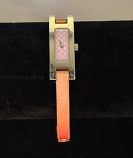 Vintage Gucci 3900L  Watch W/Silvertone & Pink Face & Pink Leather Strap 