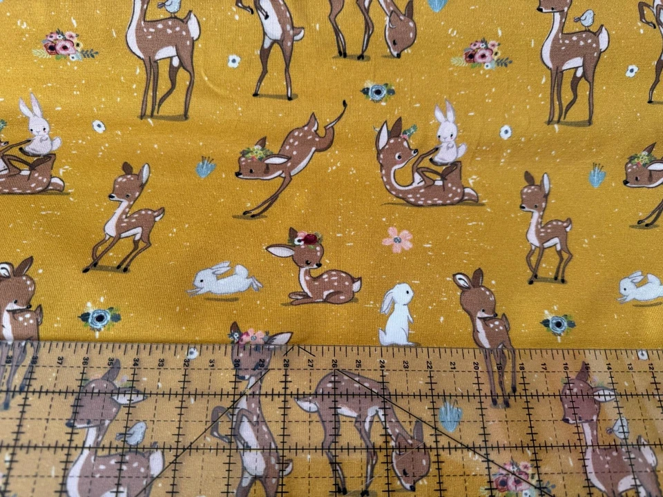 Fräulein von Julie Baumwolljersey  Rehe Hasen senf Jersey Stoff Kinderstoff - Bild 2 von 2