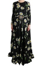 Dolce & Gabbana Multicolor Silk Sunflower Print Long Maxi Women's Dress