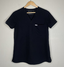 FIGS Scrub Top Womens XS Black Technical Collection V Neck Chest Pocket