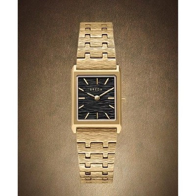 Breda Revel Watch 1754d 20mm Gold Black Square Dial Textured Bracelet NIB $185