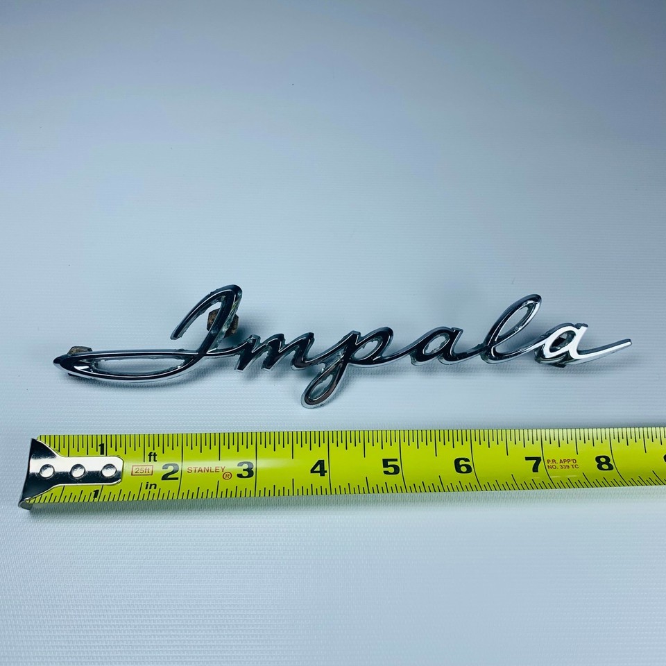Vintage Chevrolet Impala Script Automobile Badge Car Silver Emblem ...