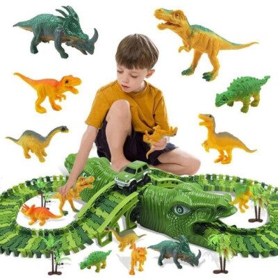 DIY Dinosaur Electric Rail Car Race Track Toy Set Flexible Changeable Assembled