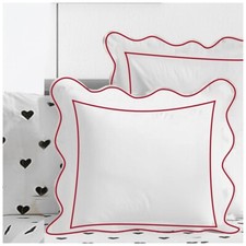 400TC Cotton Scallop Embroidery Border Sateen Solid Euro Sham