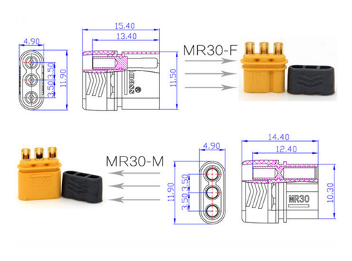 6 Paar 12 Stück MR30 3.0mm 3Pin Stecker Buchse Multirotor Motor ESC Goldstecker - Bild 2 von 6