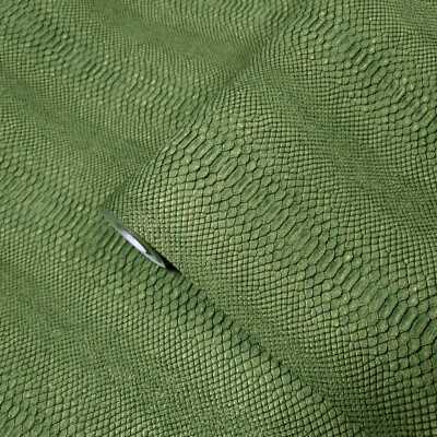 Embossed golden green faux python scale snake skin textured modern wallpaper 3D
