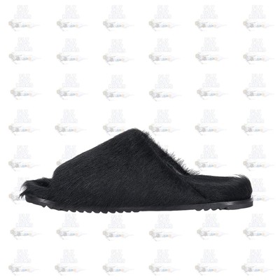 RICK OWENS FUR GRANOLAS BLACK SLIDE SANDAL SLIPPERS