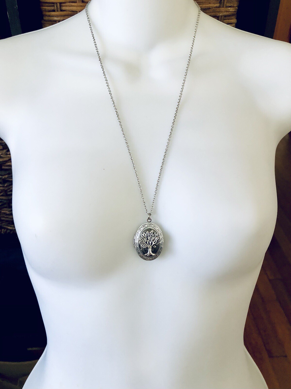 Tree Of Life Double Locket Necklace, Vintage Antique Silver Family Photo Pendant