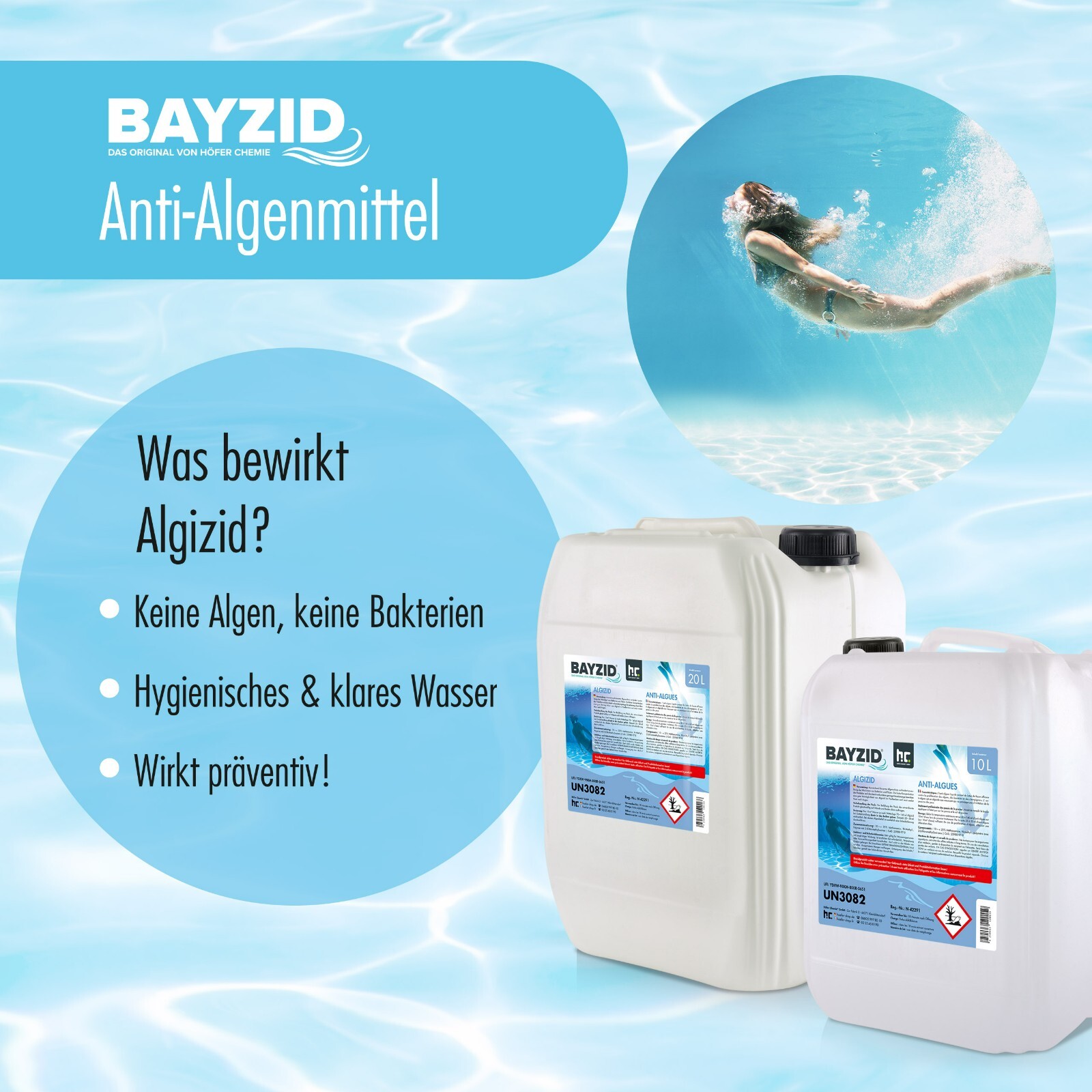 20 Liter Algizid Algenverhütung Algenmittel Algenex Algizid Pool Bayzid