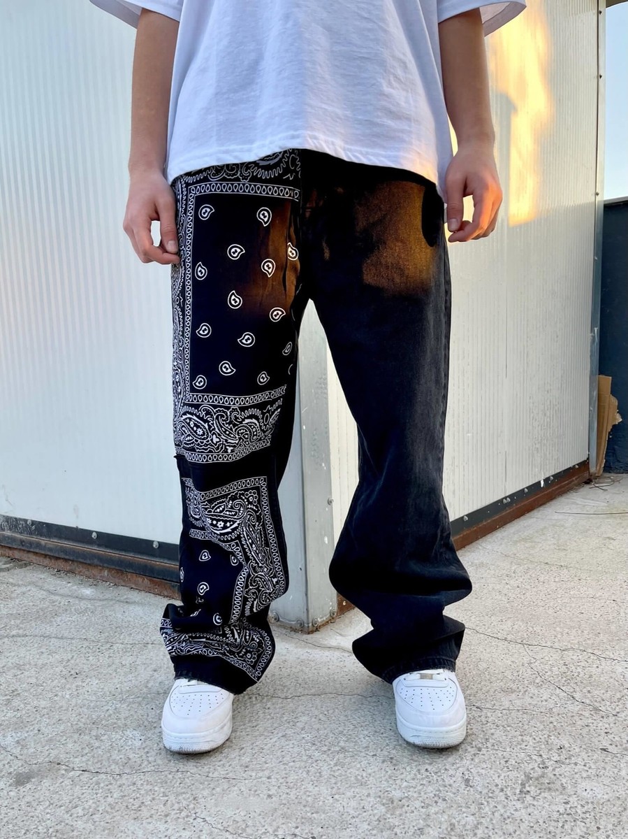 Men's Premium Costume Design Bandana Pattern Baggy Black Men's Premium Costume Design Bandana Pattern Baggy Black