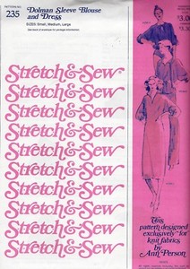 Vintage Stretch & Sew #235 Dolman Sleeve Blouse & Dress Master Pattern. Sz S-M-L