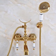 Gold Color Brass Wall Mount Clawfoot Bathroom Tub Filler Faucet HandShower
