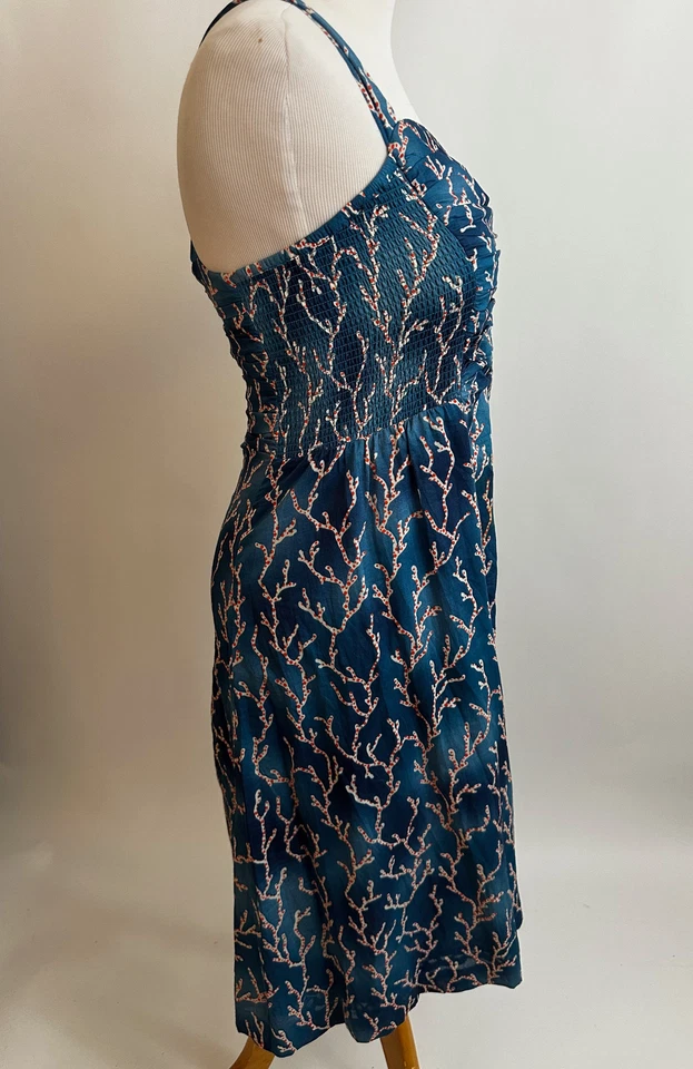 Vestido HD in Paris Anthropologie Azul Estampado Coral US 4 Foto 2 de 4