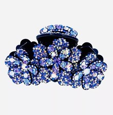LARGE FLOWER HAIR CLAW JAW CLIP made with SWAROVSKI CRYSTAL Blue Purple AB