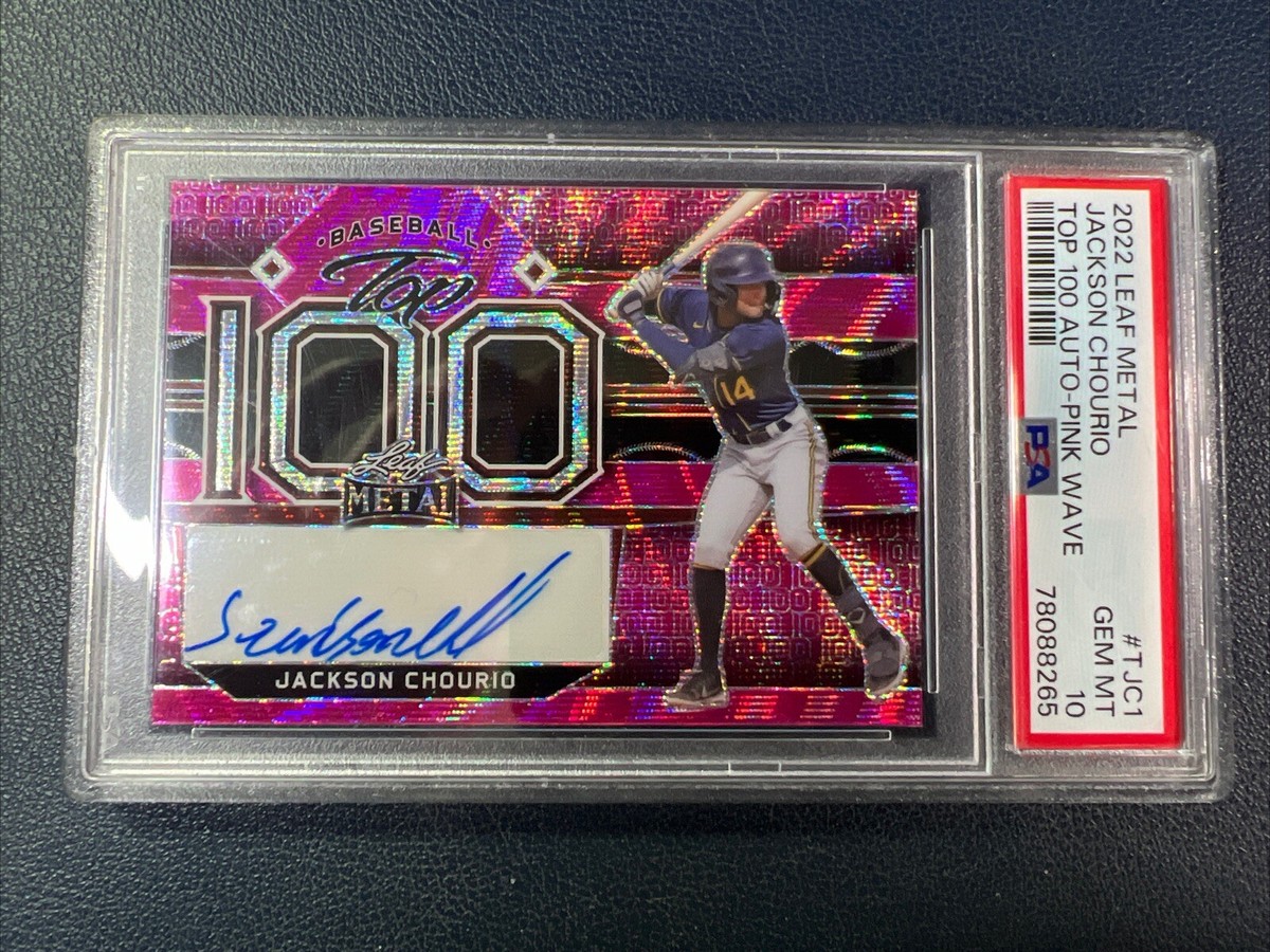 Jackson Chourio Top 100 Auto-Pink Wave #4/4 in Gem Mint PSA 10 
