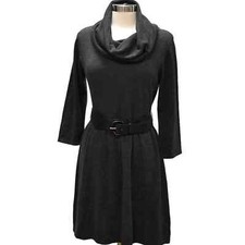 AB Studio Dark Grey Cowl Neck Belted Sweater Dress Size Large