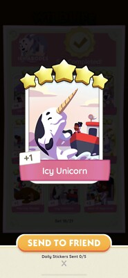 Monopoly Go Sticker 5   Icy Unicorn & More.     READ DESCRIPTION!!!