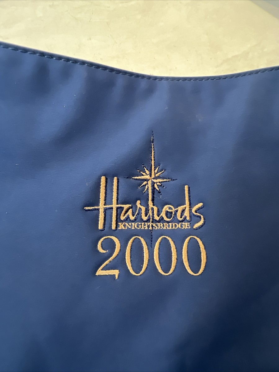 Harrods Knightsbridge Navy Nylon Tote Bag Classic Zipper Pocket