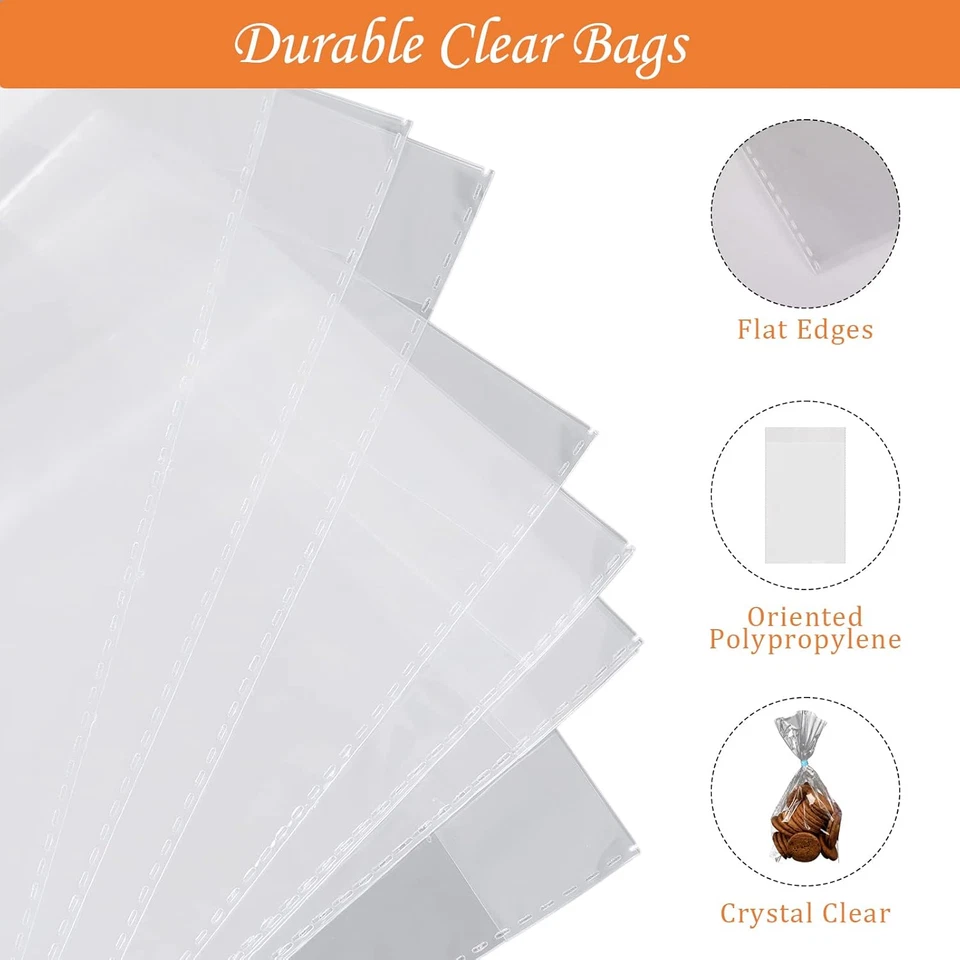 25x15cm Cellophantüten Klar 100 Kleine Süßigkeiten Tüten Metallic Bindebändern - Bild 3 von 4