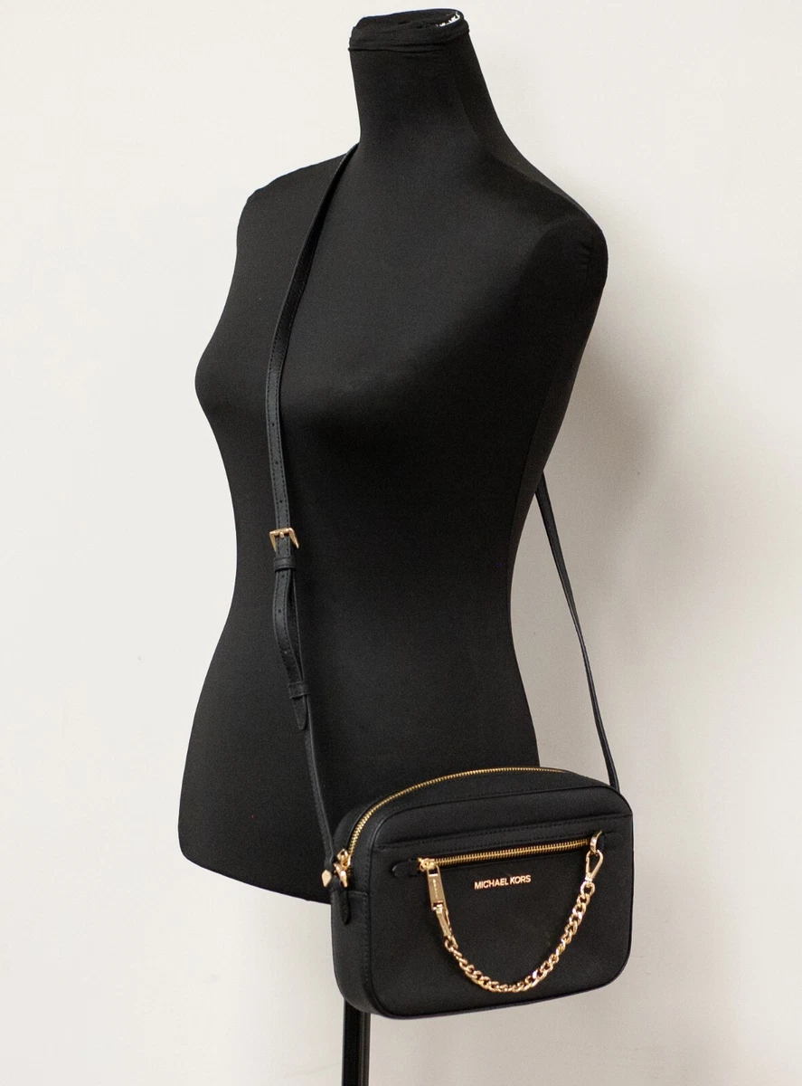 Michael Kors Jet Set Large EW Black/Gold Saffiano Zip Chain 