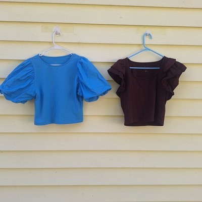 Lot Of 2 A New Day Womens Puff Flutter Sleeve Peasant Crop Tops Boho Festival 