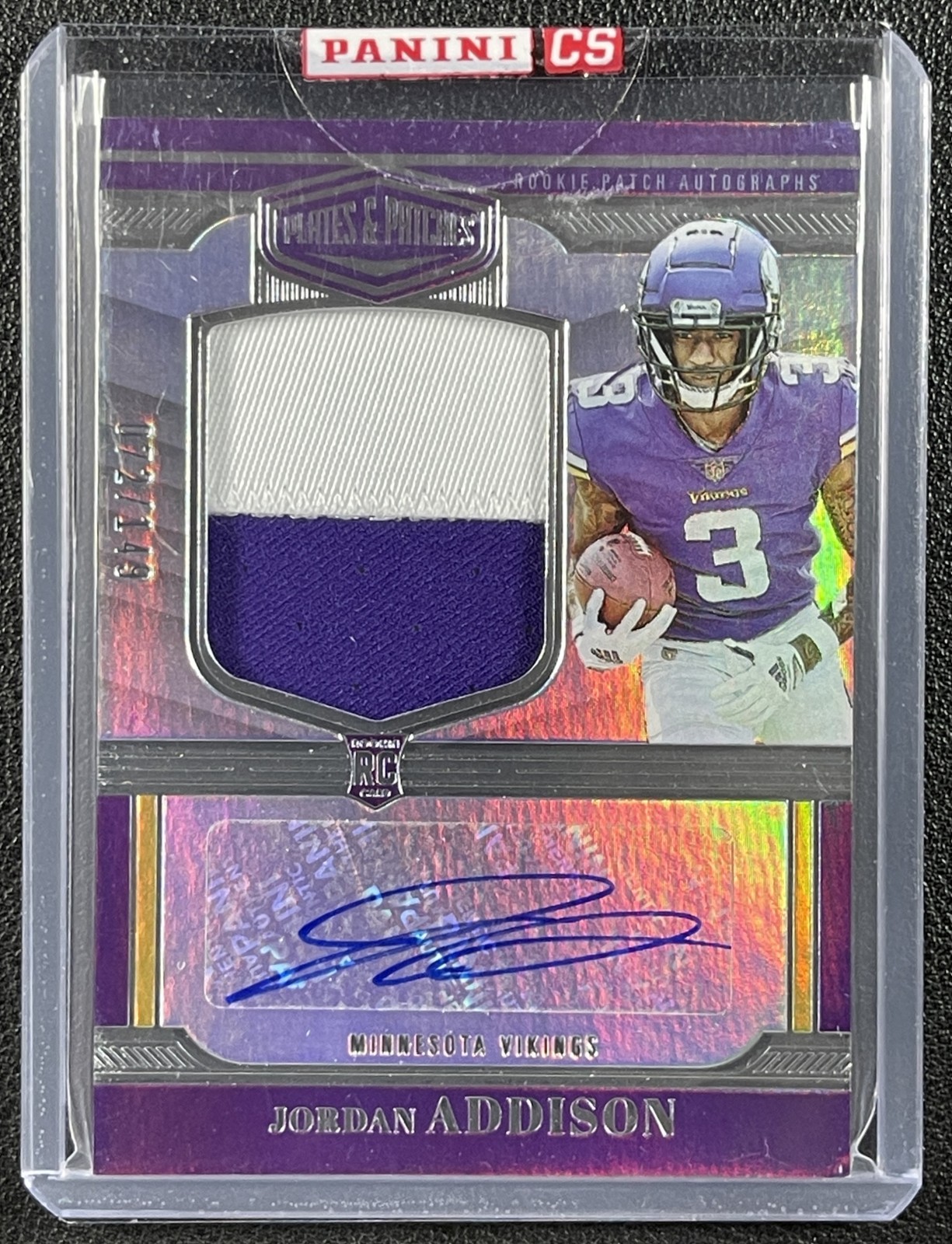Jordan Addison Panini Plates & Patches Rookie Patch Autographs #RPA10 Base