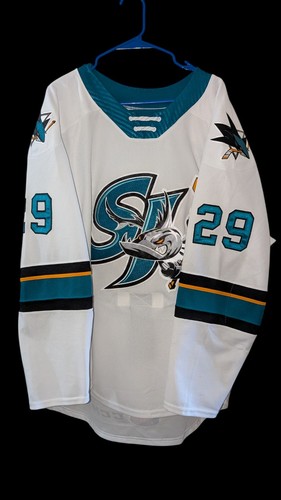 San Jose Barracuda Sharks Kurtis Gabriel 2020/21 Game Worn White Trikot AHL NHL - Bild 1 von 5