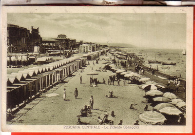 PESCARA CENTRAL POSTCARD FP TRAVELLED 1937 THE LAUGHING BEACH