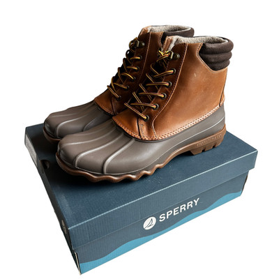 Sperry Avenue Duck Boots Tan Brown Leather Rain Mud Waterproof Mens Size 11