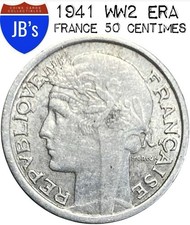 WW2 Era 1941 France 50 Centimes Aluminum Coin .50c - Fine/Very Fine (F/VF)