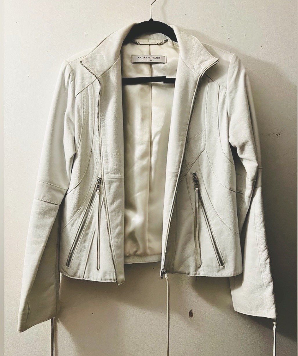 Andrew Marc Women's Vintage White Leather Jacket Genuine Learher Size Small