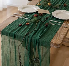Emerald Green Table Runner 120 Inch Rustic Cheesecloth Gauze Long Sheer Party De
