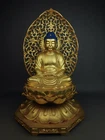 JAPANESE VTG H48cm 18.9” SHAKA NYORAI CARVED WOOD BUDDHIST BUDDHA STATUE SITTING