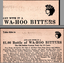 Wa-Hoo Bitters "Old Indian System Tonic" Nerve Kidney Blood Cure Trade Card j.US