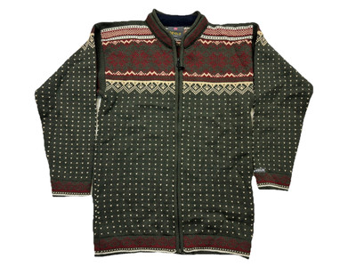 Devold Fair Isle Green Sweater Cardigan Full Zip Women s Medium (H)
