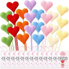 24 Set Valentine's Day Crochet Heart Gifts Handmade Knitted Heart Flowers Bul...