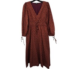 Madewell Sophia Tie Front Floral Seersucker Midi Dress Women's MED Teaberry Boho