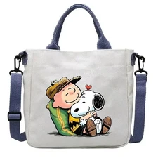 Snoopy Cartoon Canvas Tote Bag Large Capacity Unisex Shoulder Crossbody Bag Gift