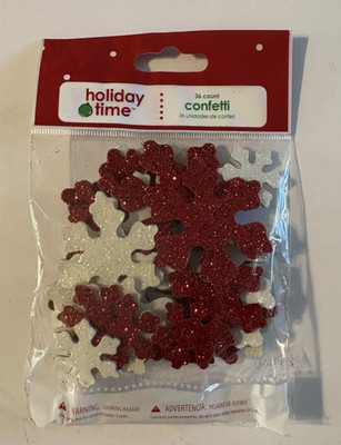 Holiday Time Christmas Chipboard Confetti - Red/White Snowflake - New In Package